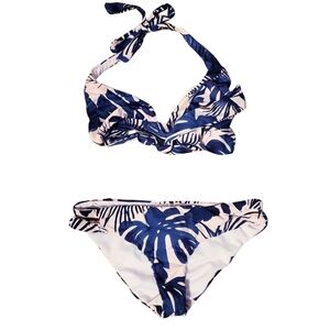Tropical Blue and White Bikini Set